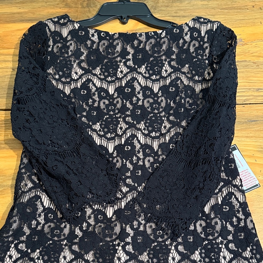 Jessica Howard Beautiful Black Lace Midi Dress with Nude Lining, NWT - Picture 2 of 8